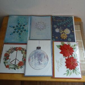 Set of 6 Papyrus 3D Jeweled Bejeweled Shiny Greeting Christmas Cards Beautiful